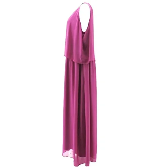 New Women’s DG2 Maxi Tank Dress Chiffon Flattering Drape Flowy Lined XS Magenta - Picture 5 of 6